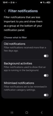 Samsung One UI 7.0 Filter Notifications