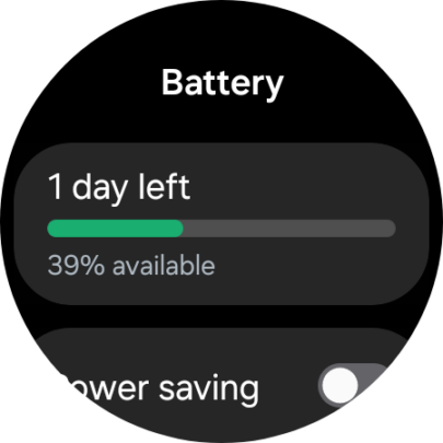 A screenshot showing the estimated battery life left on the Galaxy Watch 5 (1 day).