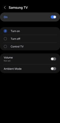 A screenshots of the available "Then" conditional effects for smart TVs in Modes and Routines 2/2.