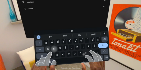 Samsung XR Headset Project Moohan On-Screen Keyboard Typing