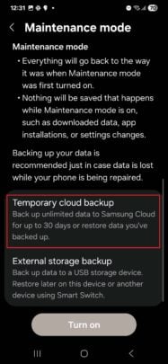 Samsung Temporary Cloud Backup