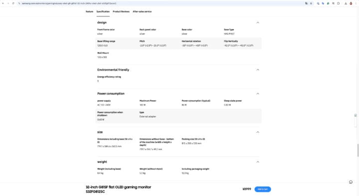 2025 Samsung Odyssey OLED G8 32-inch 32FG812SC Official Specifications (03)