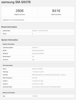 Samsung Galaxy S25 Edge Snapdragon 8 Elite Geekbench Score