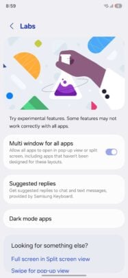 Samsung Galaxy S25 One UI 7.0 Galaxy AI Labs Suggested Replies Dark Mode Apps Multiwindow