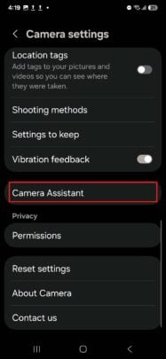 Galaxy S25 settings: Camera Assistant